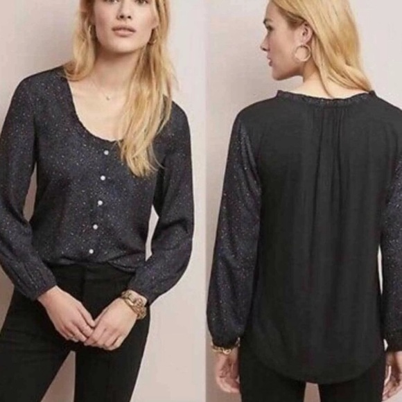 Anthropologie Dolan Marilyn Leopard Print Navy Blue Button Front Blouse - Picture 2 of 9